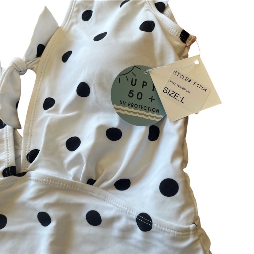 NWT Marina West White/Black Polka Dot Ruffle Accent Swimsuit Size L - Picture 6 of 10